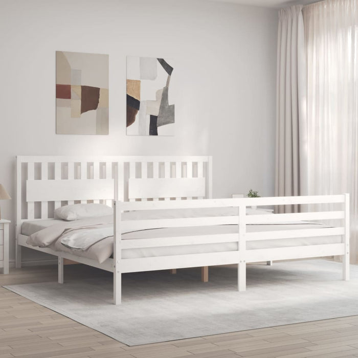 Cadru pat cu tăblie 200x200 cm, alb, lemn masiv - WALTI WALTI
