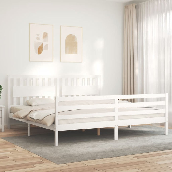 Cadru pat cu tăblie 200x200 cm, alb, lemn masiv - WALTI WALTI