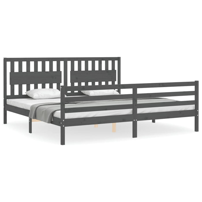 Cadru pat cu tăblie 200x200 cm, gri, lemn masiv - WALTI WALTI