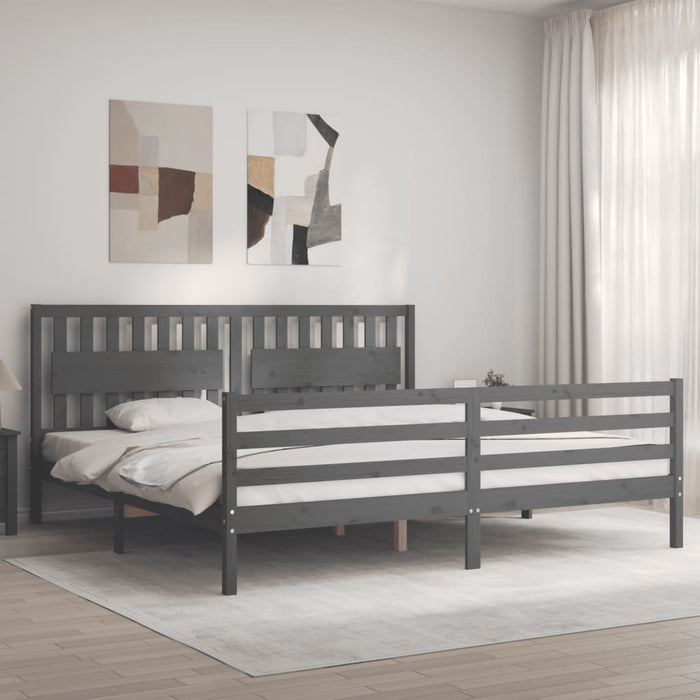 Cadru pat cu tăblie 200x200 cm, gri, lemn masiv - WALTI WALTI