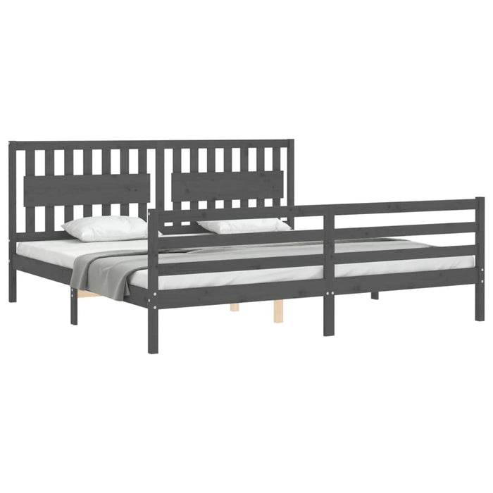 Cadru pat cu tăblie 200x200 cm, gri, lemn masiv - WALTI WALTI