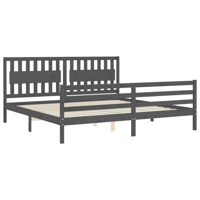 Cadru pat cu tăblie 200x200 cm, gri, lemn masiv - WALTI WALTI