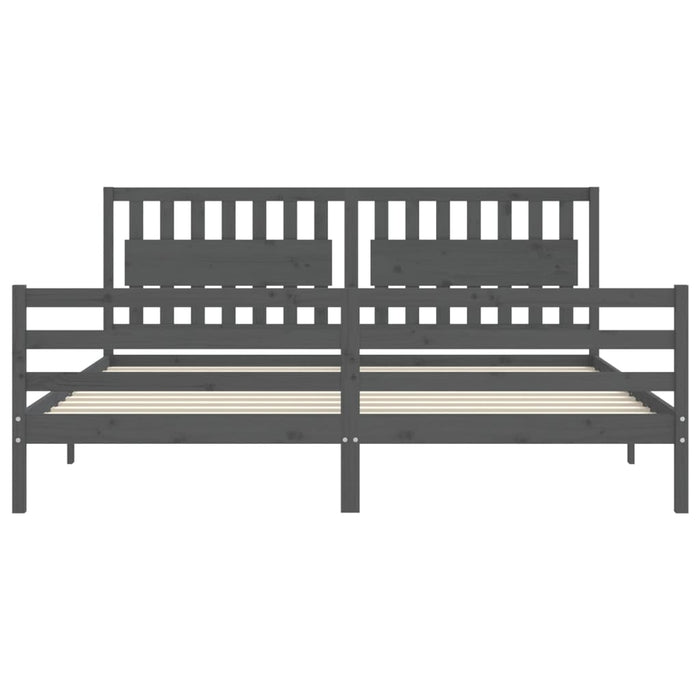 Cadru pat cu tăblie 200x200 cm, gri, lemn masiv - WALTI WALTI