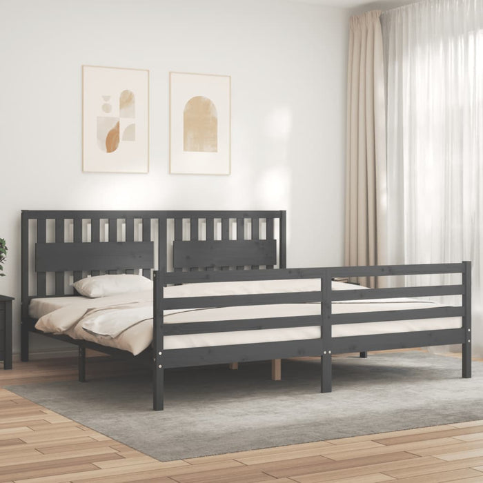 Cadru pat cu tăblie 200x200 cm, gri, lemn masiv - WALTI WALTI