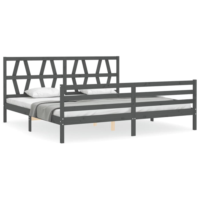 Cadru pat cu tăblie 200x200 cm, gri, lemn masiv - WALTI WALTI