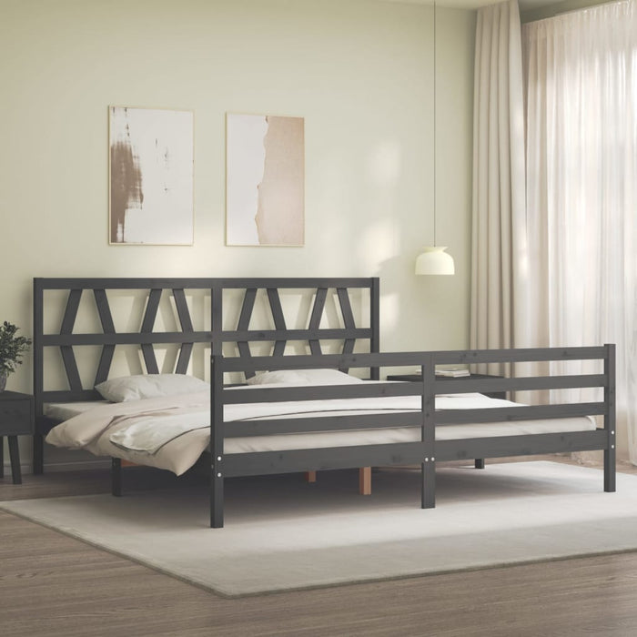 Cadru pat cu tăblie 200x200 cm, gri, lemn masiv - WALTI WALTI