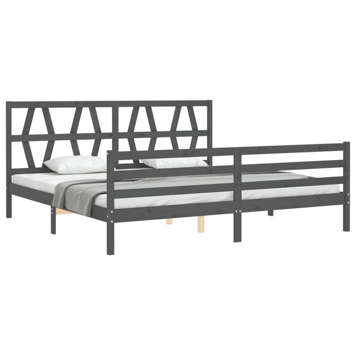 Cadru pat cu tăblie 200x200 cm, gri, lemn masiv - WALTI WALTI