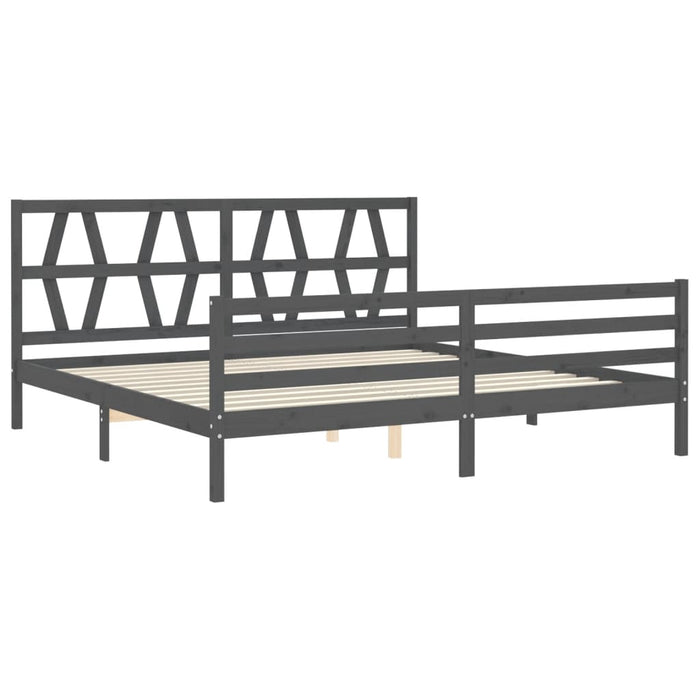 Cadru pat cu tăblie 200x200 cm, gri, lemn masiv - WALTI WALTI