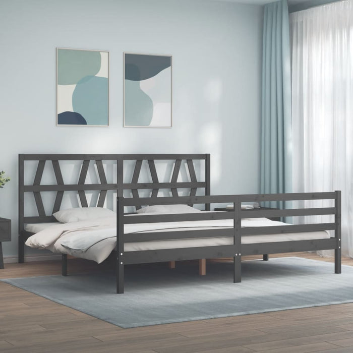 Cadru pat cu tăblie 200x200 cm, gri, lemn masiv - WALTI WALTI