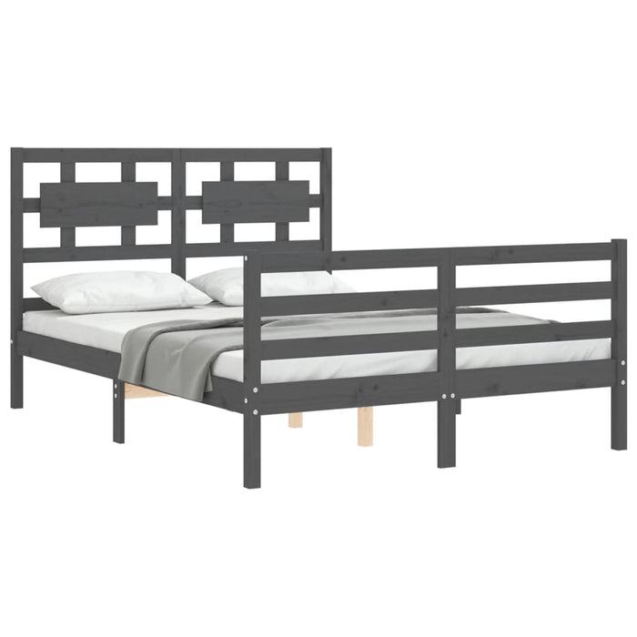 Cadru de pat cu tăblie, dublu mic, gri, lemn masiv WALTI