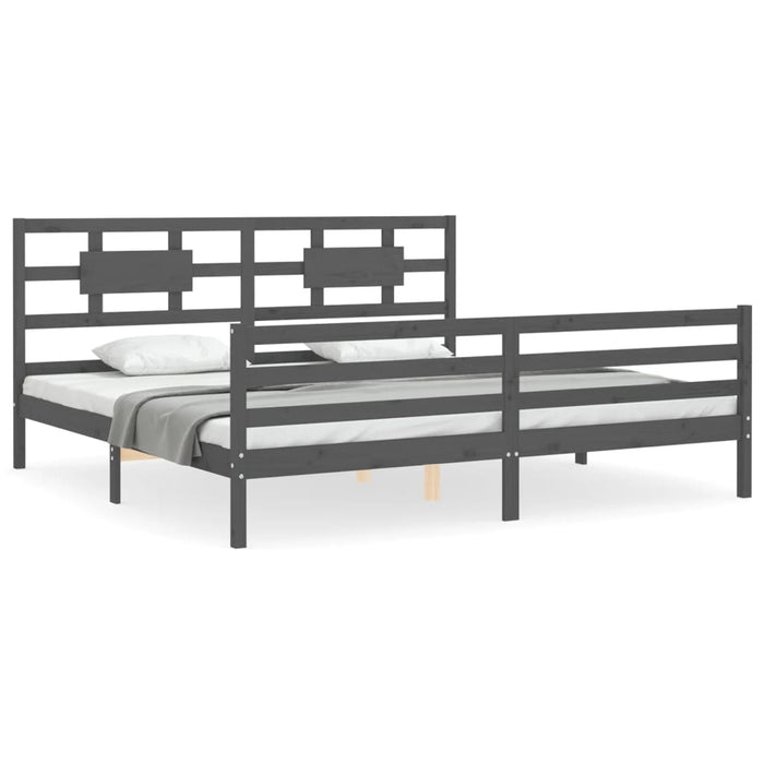Cadru pat cu tăblie 200x200 cm, gri, lemn masiv - WALTI WALTI