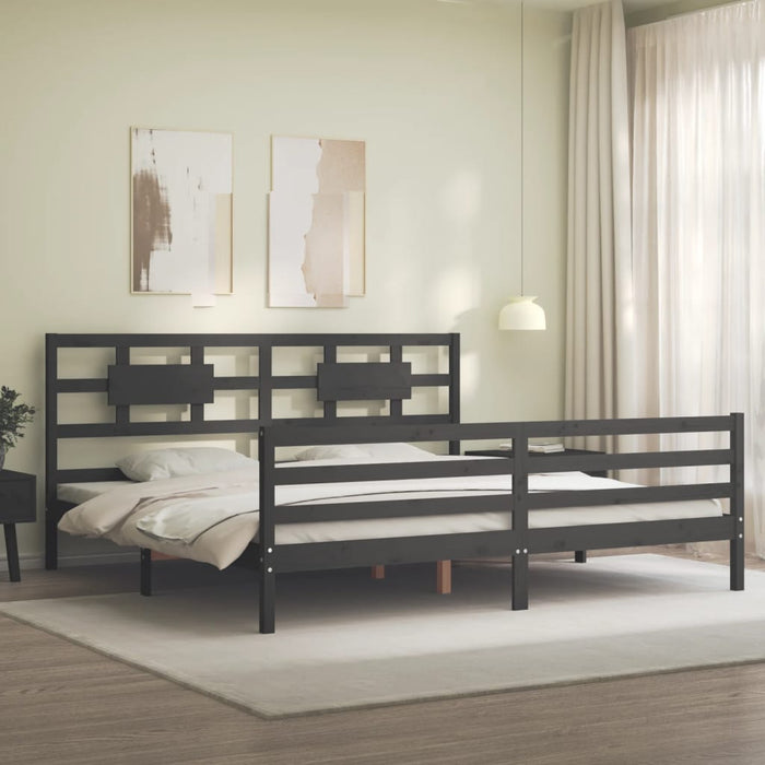 Cadru pat cu tăblie 200x200 cm, gri, lemn masiv - WALTI WALTI