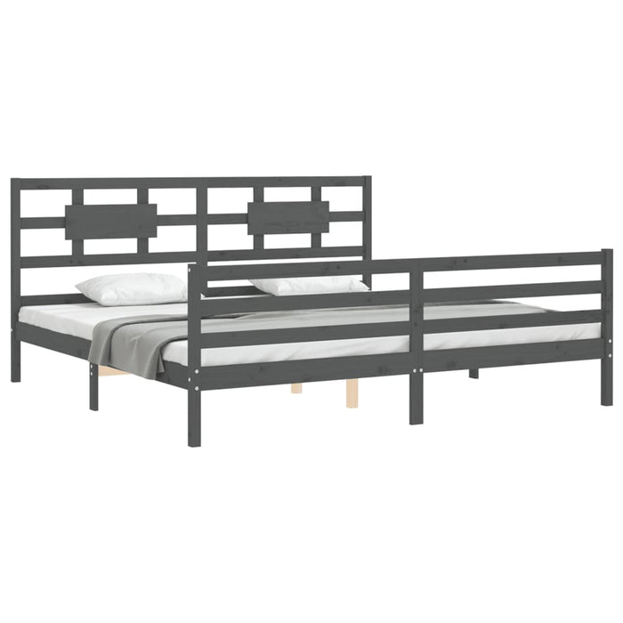 Cadru pat cu tăblie 200x200 cm, gri, lemn masiv - WALTI WALTI