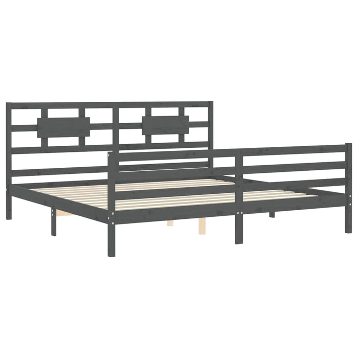 Cadru pat cu tăblie 200x200 cm, gri, lemn masiv - WALTI WALTI