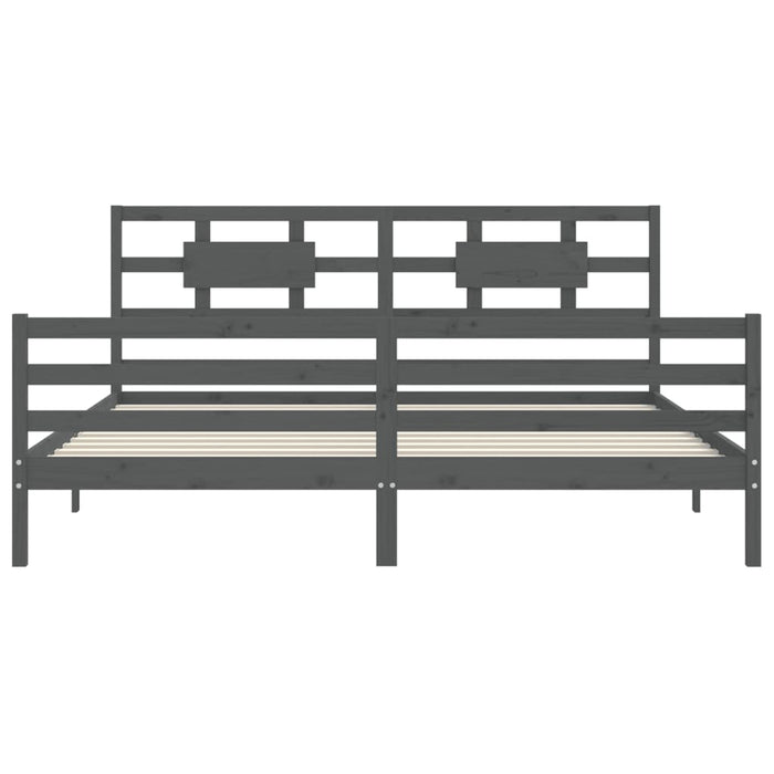 Cadru pat cu tăblie 200x200 cm, gri, lemn masiv - WALTI WALTI