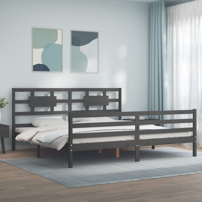 Cadru pat cu tăblie 200x200 cm, gri, lemn masiv - WALTI WALTI