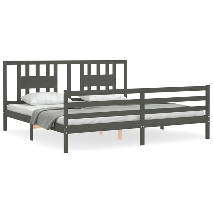 Cadru pat cu tăblie 200x200 cm, gri, lemn masiv - WALTI WALTI