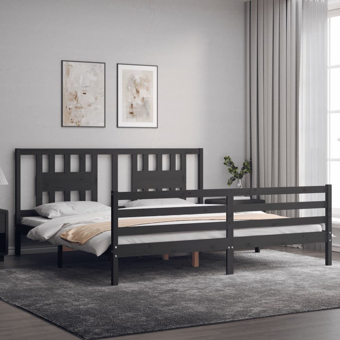 Cadru pat cu tăblie 200x200 cm, gri, lemn masiv - WALTI WALTI