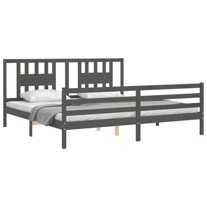 Cadru pat cu tăblie 200x200 cm, gri, lemn masiv - WALTI WALTI