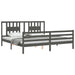 Cadru pat cu tăblie 200x200 cm, gri, lemn masiv - WALTI WALTI