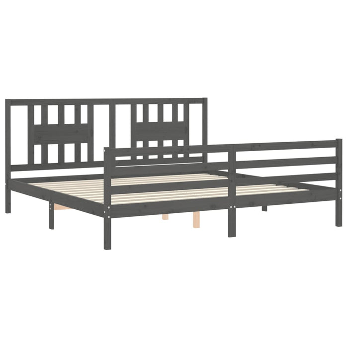 Cadru pat cu tăblie 200x200 cm, gri, lemn masiv - WALTI WALTI