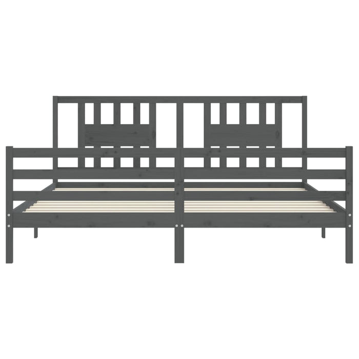 Cadru pat cu tăblie 200x200 cm, gri, lemn masiv - WALTI WALTI