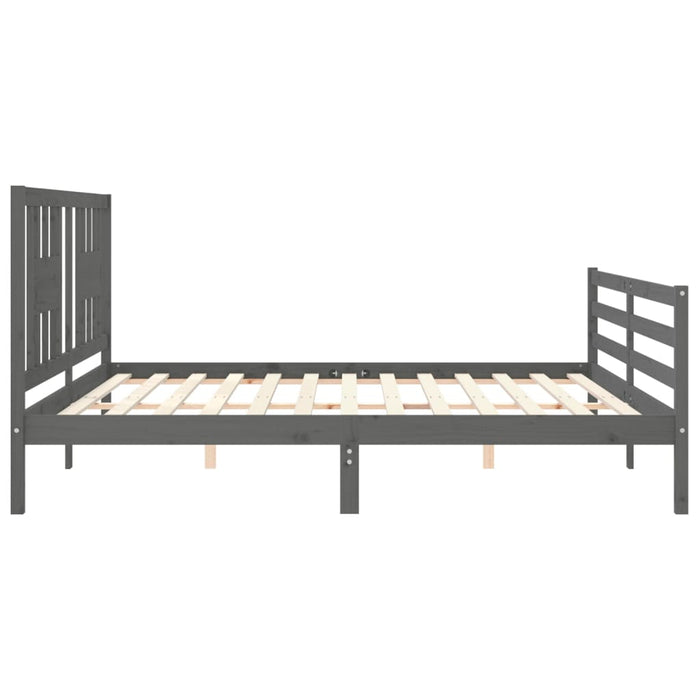 Cadru pat cu tăblie 200x200 cm, gri, lemn masiv - WALTI WALTI