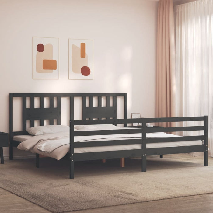 Cadru pat cu tăblie 200x200 cm, gri, lemn masiv - WALTI WALTI