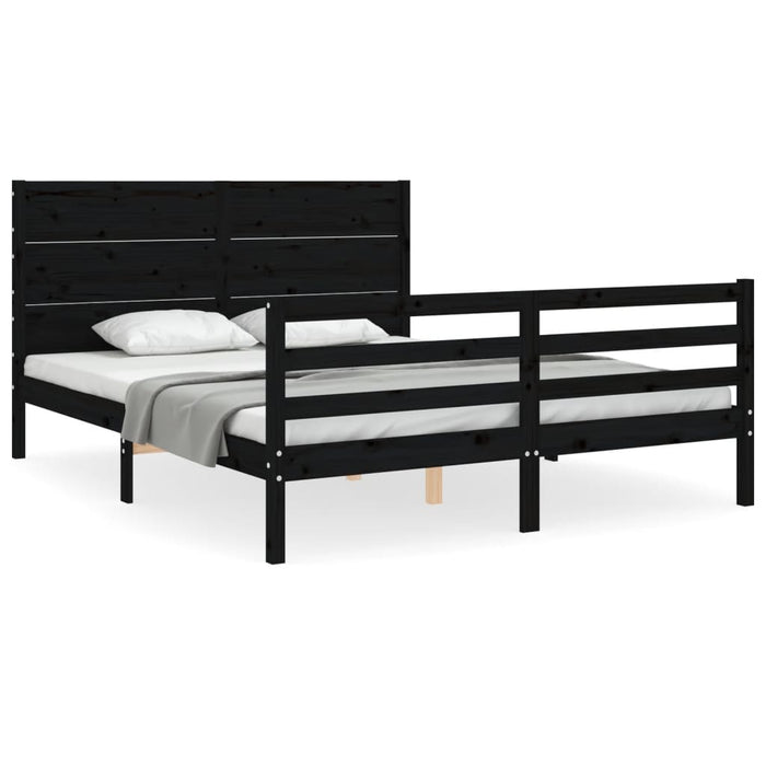 Cadru de pat cu tăblie, negru, king size, lemn masiv WALTI