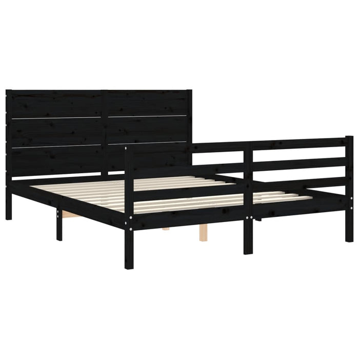 Cadru de pat cu tăblie, negru, king size, lemn masiv WALTI