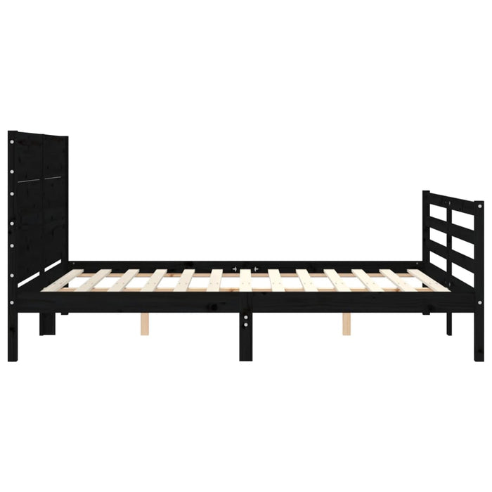 Cadru de pat cu tăblie, negru, king size, lemn masiv WALTI
