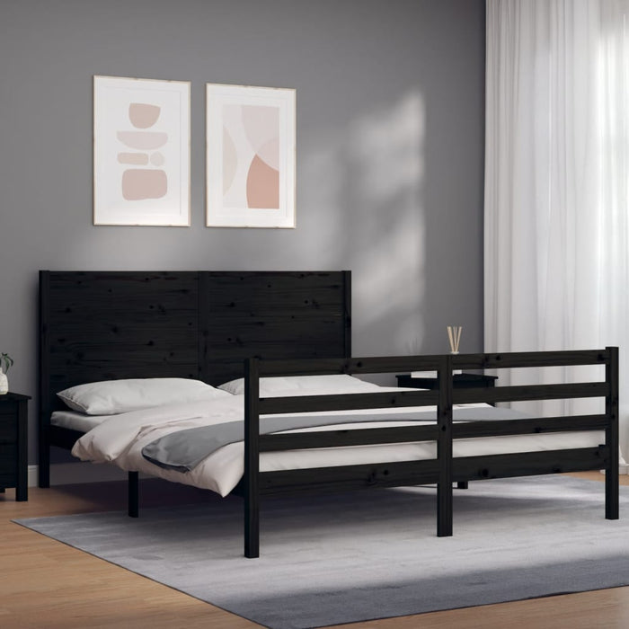 Cadru de pat cu tăblie, negru, king size, lemn masiv WALTI
