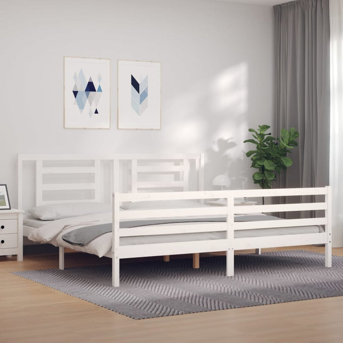 Cadru pat cu tăblie 200x200 cm, alb, lemn masiv - WALTI WALTI