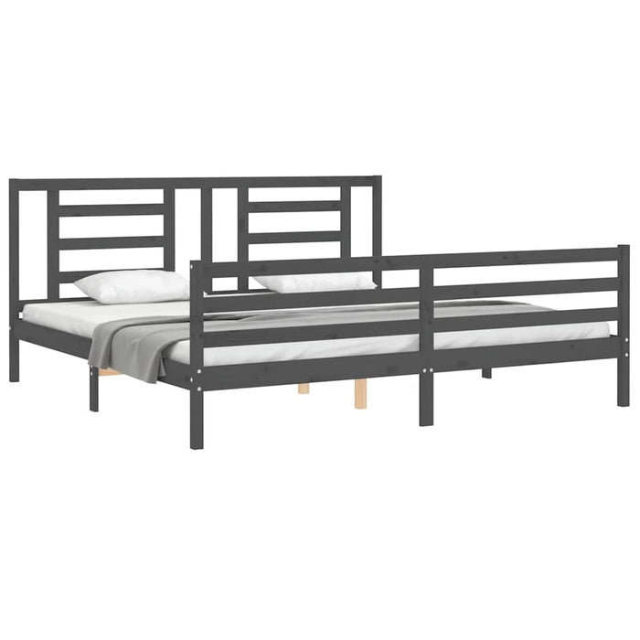 Cadru pat cu tăblie 200x200 cm, gri, lemn masiv - WALTI WALTI