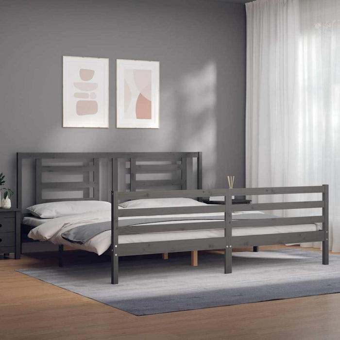 Cadru pat cu tăblie 200x200 cm, gri, lemn masiv - WALTI WALTI