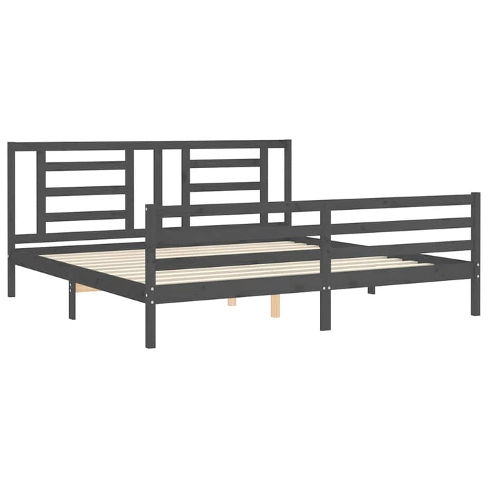 Cadru pat cu tăblie 200x200 cm, gri, lemn masiv - WALTI WALTI