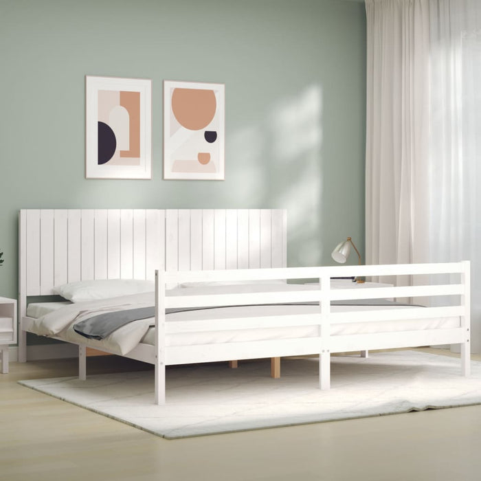 Cadru pat cu tăblie 200x200 cm, alb, lemn masiv WALTI