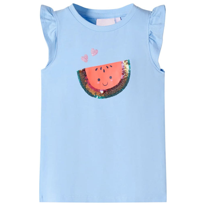Tricou pentru copii cu mâneci cu volane, albastru deschis, 128 - WALTI WALTI