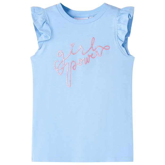 Tricou pentru copii cu mâneci cu volane, albastru deschis, 128 WALTI