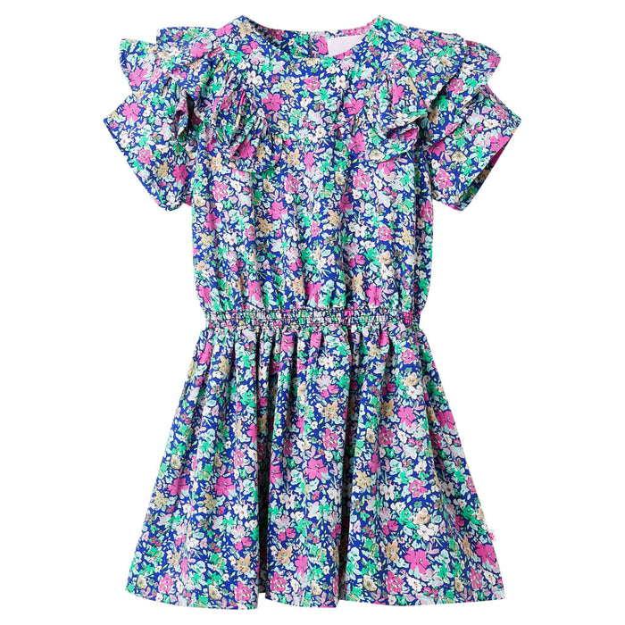 Rochie pentru copii, mâneci cu volane, albastru cobalt, 116 WALTI