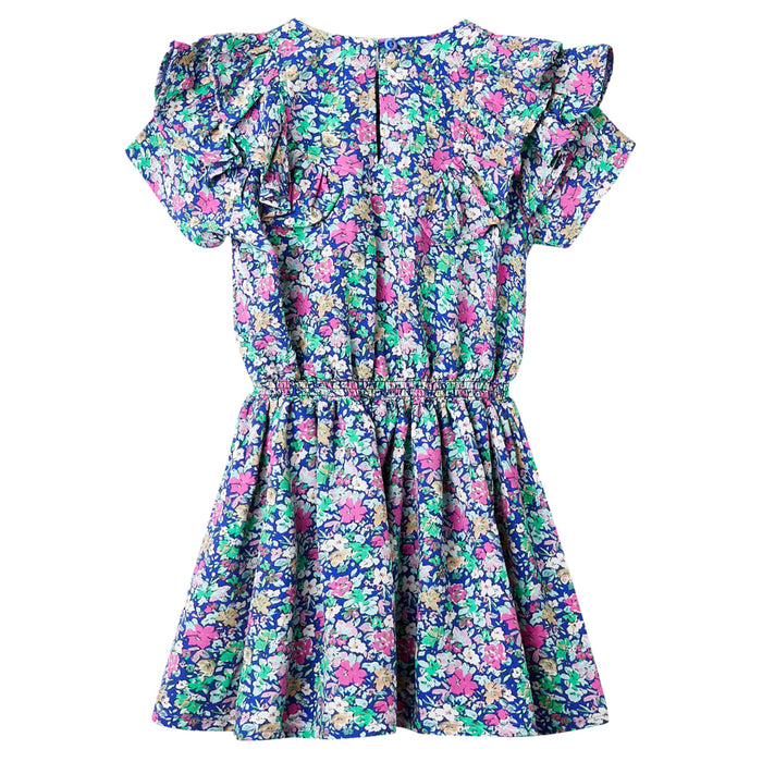 Rochie pentru copii, mâneci cu volane, albastru cobalt, 116 WALTI