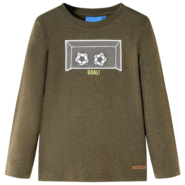 Tricou mâneci lungi de copii, kaki melanj, 128 - WALTI WALTI