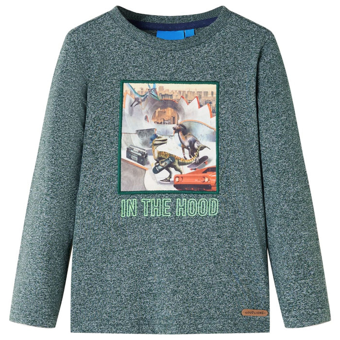 Tricou copii mâneci lungi, verde închis melanj, 104 - WALTI WALTI