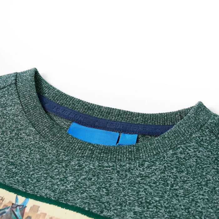 Tricou copii mâneci lungi, verde închis melanj, 104 - WALTI WALTI