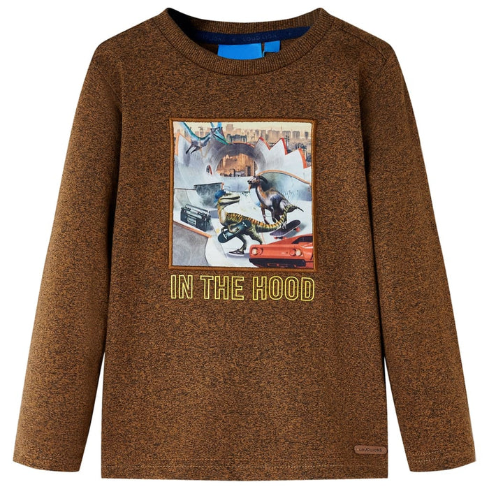 Tricou de copii cu mâneci lungi, coniac melanj, 104 - WALTI WALTI