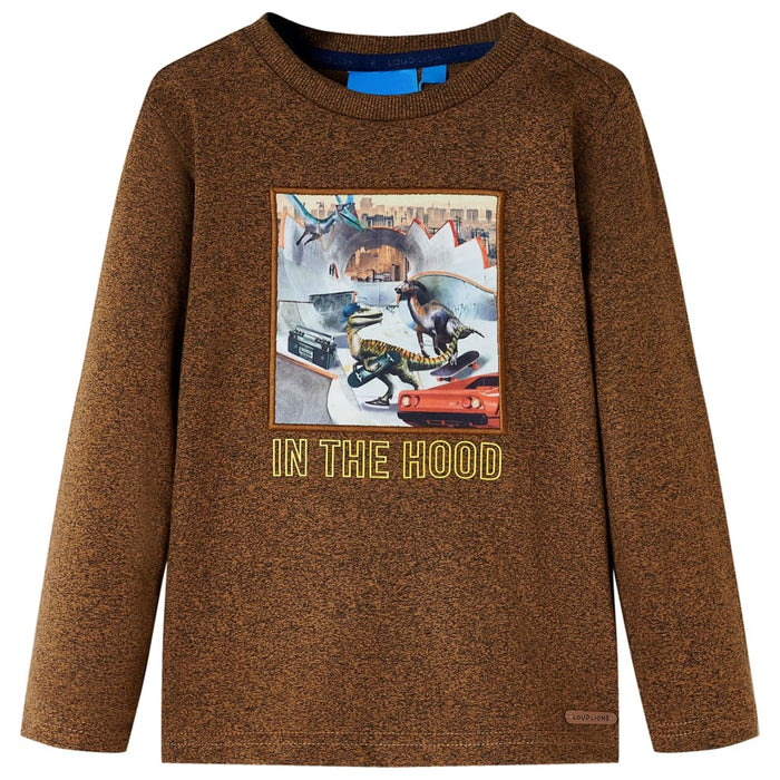 Tricou de copii cu mâneci lungi, coniac melanj, 128 WALTI
