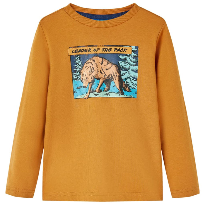 Tricou pentru copii cu mâneci lungi, ocru închis, 104 - WALTI WALTI