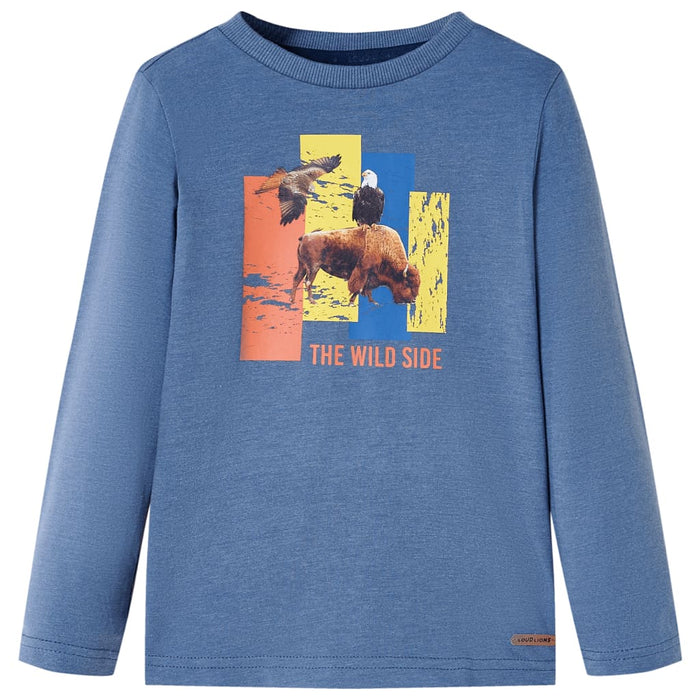 Tricou copii mâneci lungi, albastru melanj 92 WALTI
