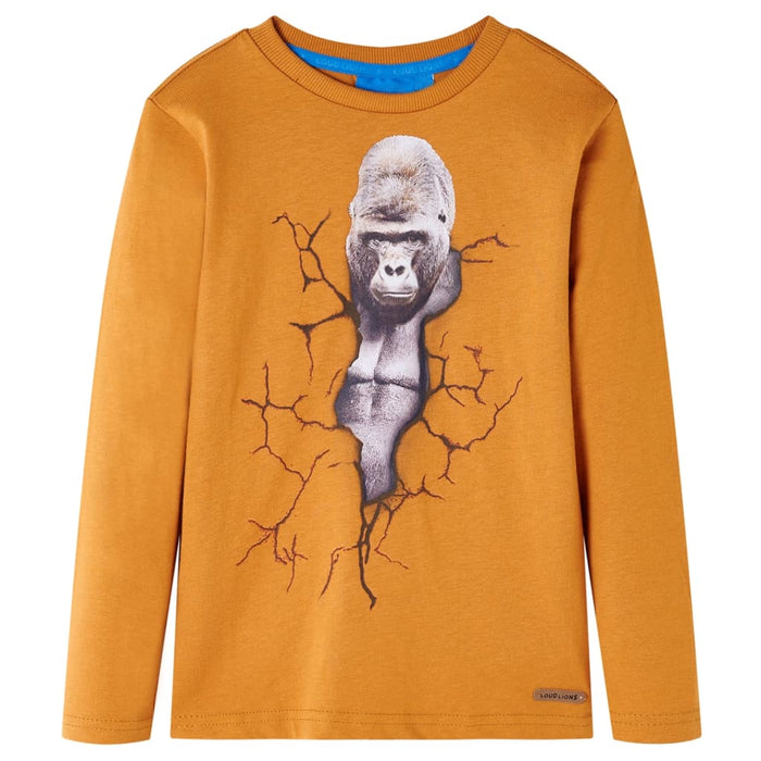 Tricou pentru copii cu mâneci lungi, ocru închis, 92 WALTI