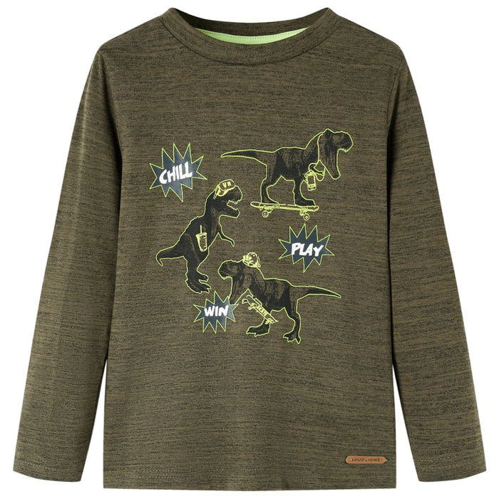 Tricou copii, mâneci lungi, kaki închis melanj, 104 WALTI